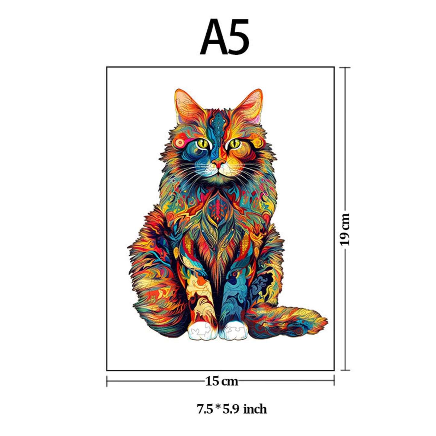 Cat Pattern Wooden Puzzle Three Dimensional Animal Shape Educational Toy