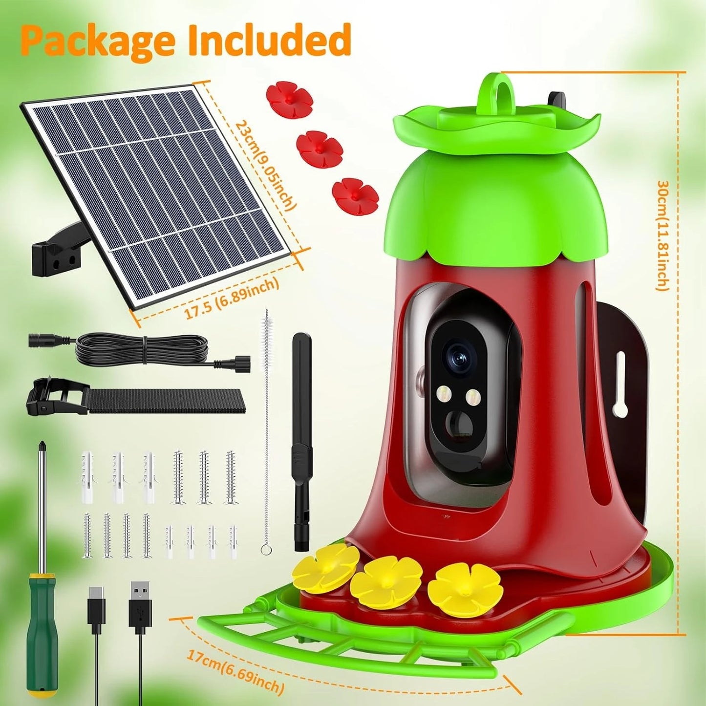 AISITIN Hummingbird Feeder Camera Solar Powered Smart Bird Feeder