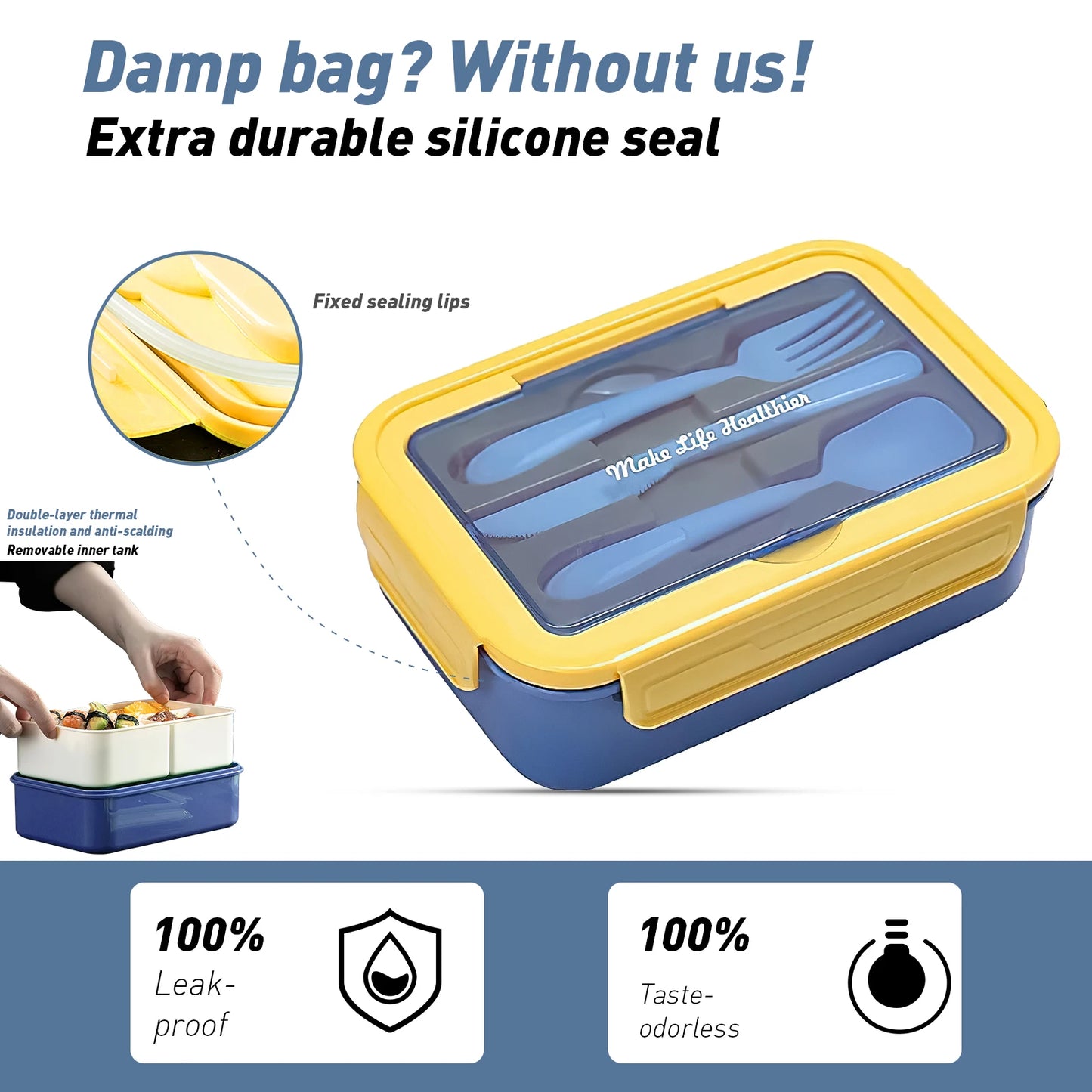 Leak-Proof Portable Bento Lunch Box With Fork And Spoon