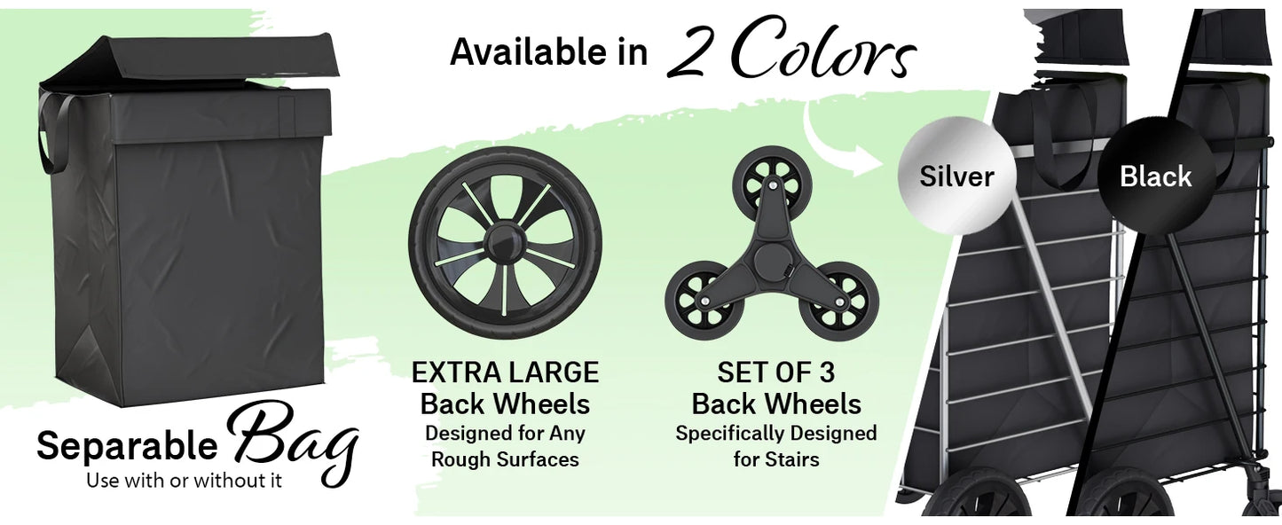 Foldable Lightweight Shopping Cart With Waterproof Basket Liner And Wheels