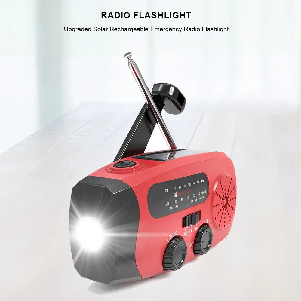 Portable Emergency Crank Radio AM FM WB Weather Solar