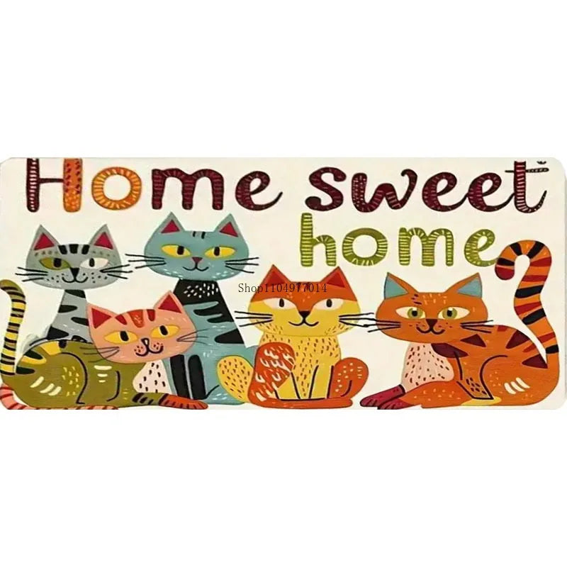 EZHomeEssentials Cartoon Cat Doormat Home Is Sweet Home