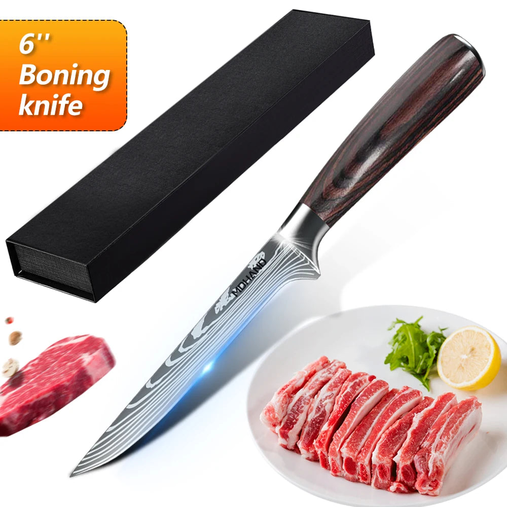 Damascus Pattern Chef Knives Set Stainless Steel Handles