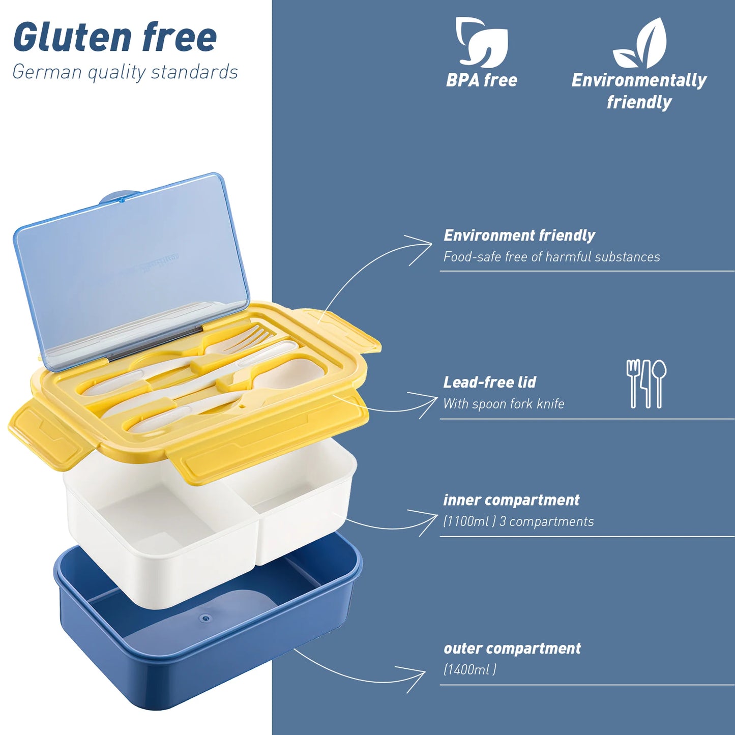 Leak-Proof Portable Bento Lunch Box With Fork And Spoon