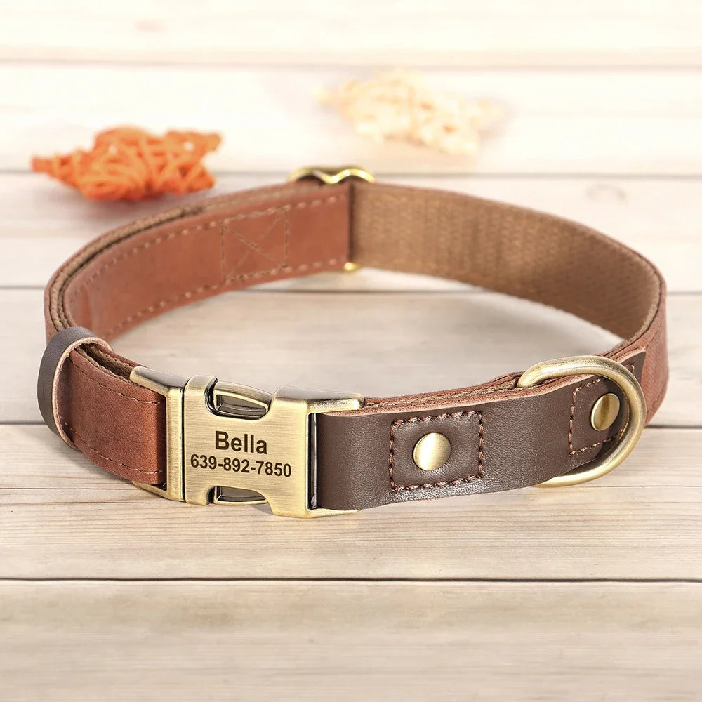 Leather Dog Collar Engraved Adjustable ID Necklace