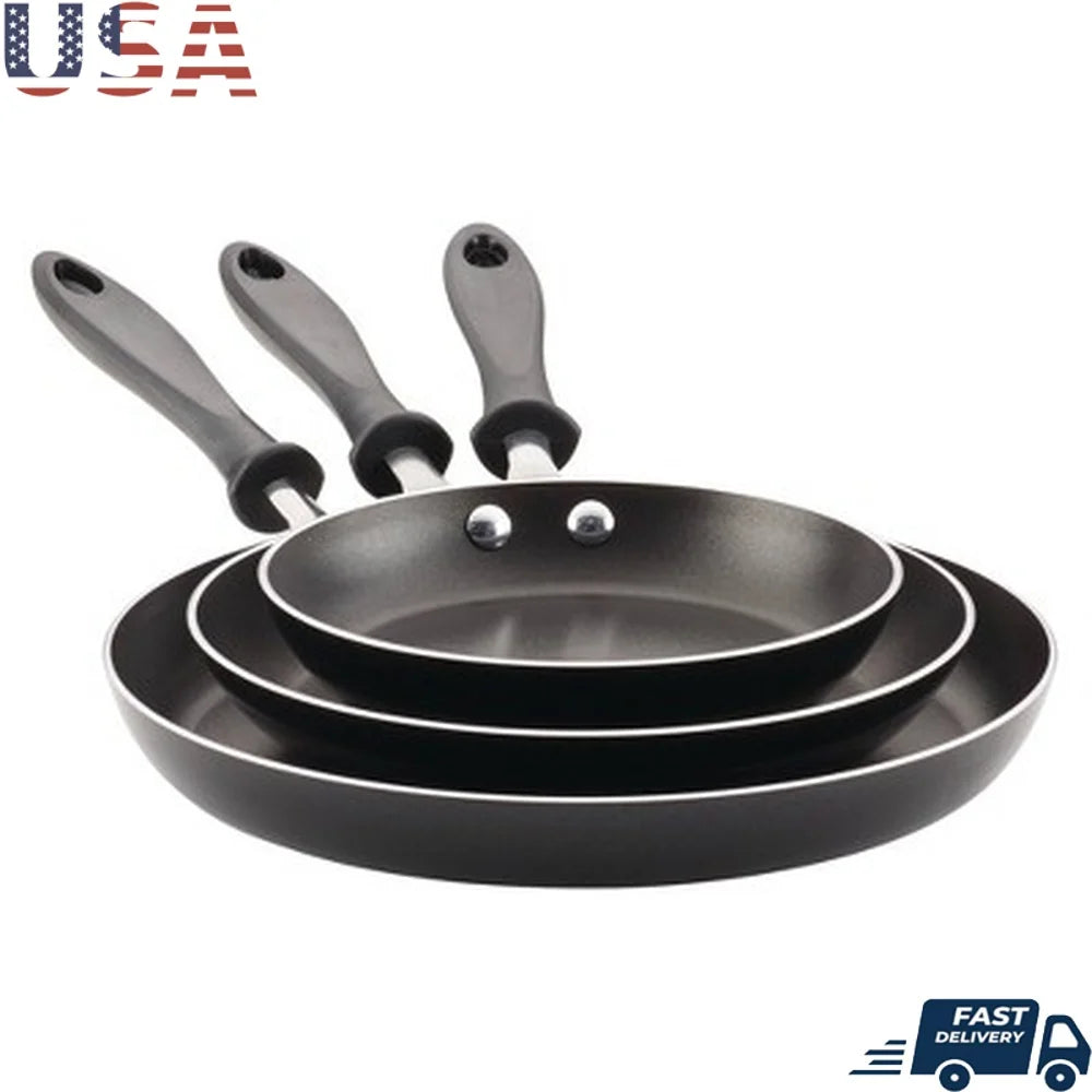 3pc Aluminum Nonstick Frying Pan Set Dishwasher Safe Skillet Set with Stay Cool Handles Oven Safe Easy Cleanup