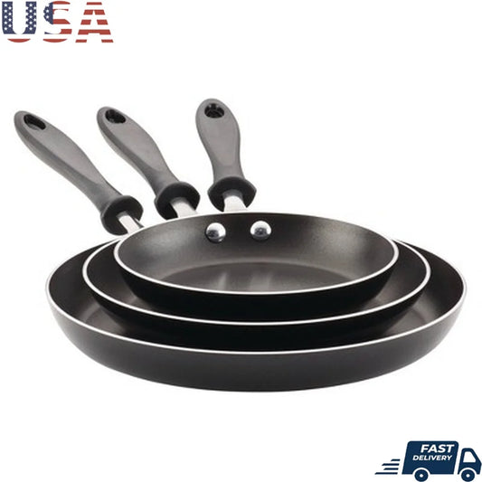 3pc Aluminum Nonstick Frying Pan Set Dishwasher Safe Skillet Set with Stay Cool Handles Oven Safe Easy Cleanup