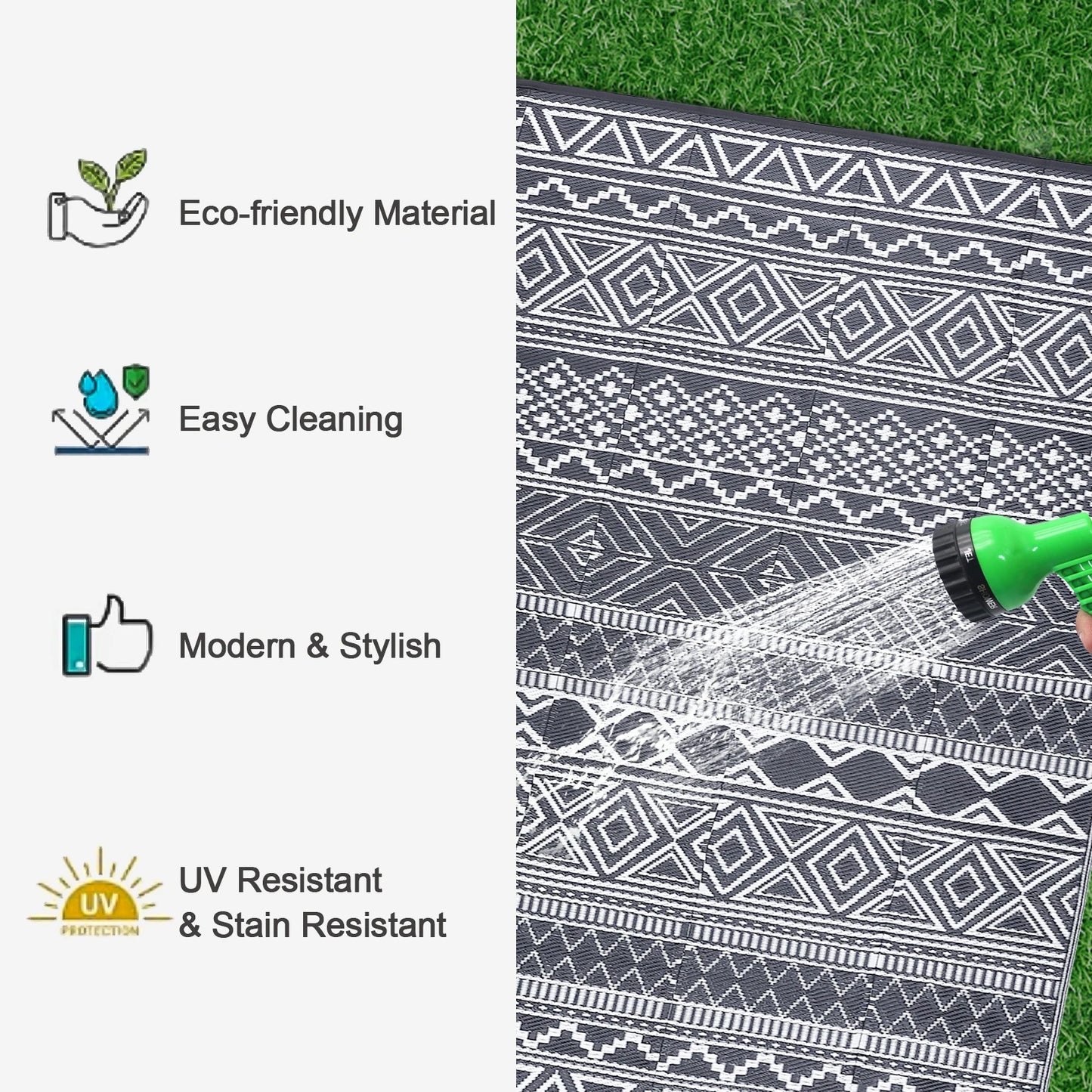 Studyset Outdoor Rug Reversible Boho Patio Carpet Mat