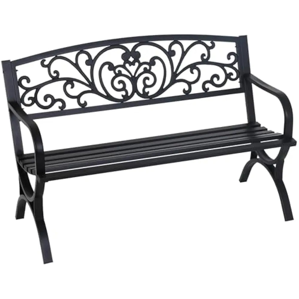 General Outdoor Bench Floral Backrest Arch Legs Armrests