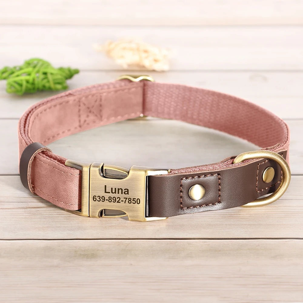 Leather Dog Collar Engraved Adjustable ID Necklace