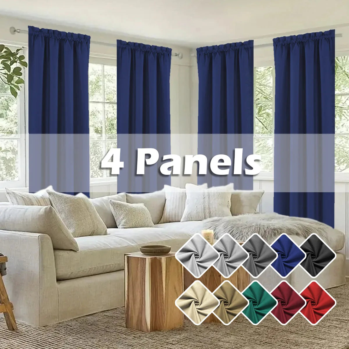 Light Filtering Curtains 4-Piece Rod Pocket Polyester For Living Room And Bedroom
