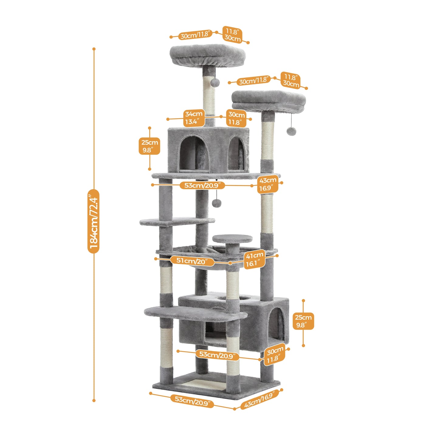 PAWZ Road Five Level Cat Tree Tower With Plush Condo Scratching Posts Boards