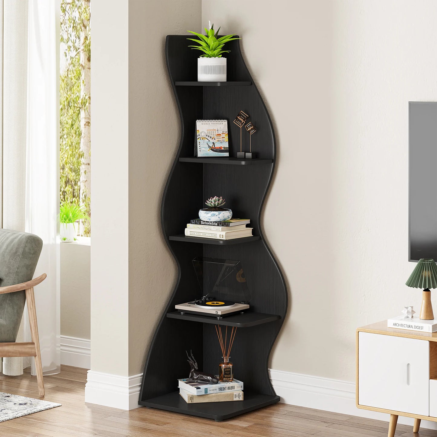 5-Tier Corner Shelf Wall Bookshelf Plant Stand