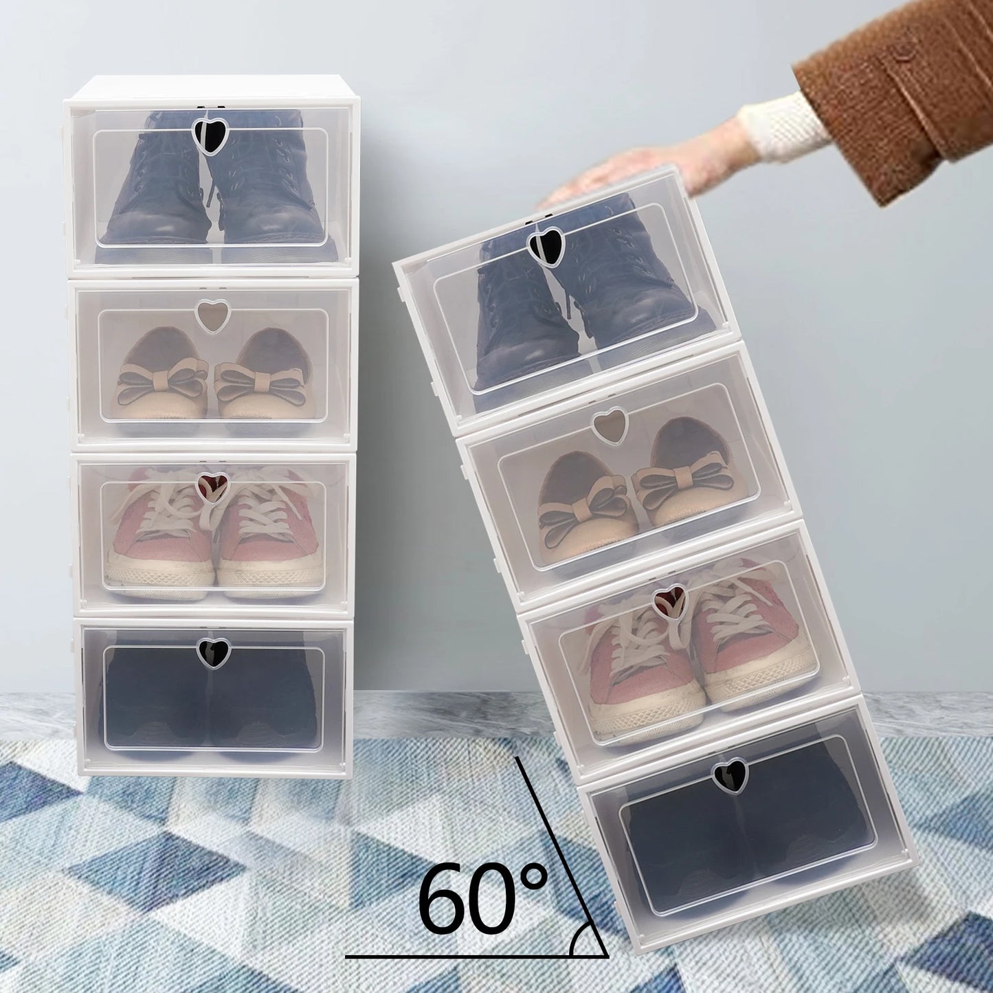 EZHomeEssentials Transparent Shoe Box Stackable Organizers