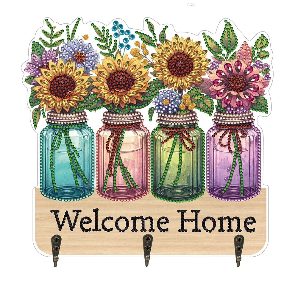 Form Wooden Kitten Diamond Art Hanging Hooks 3 Hook Rail