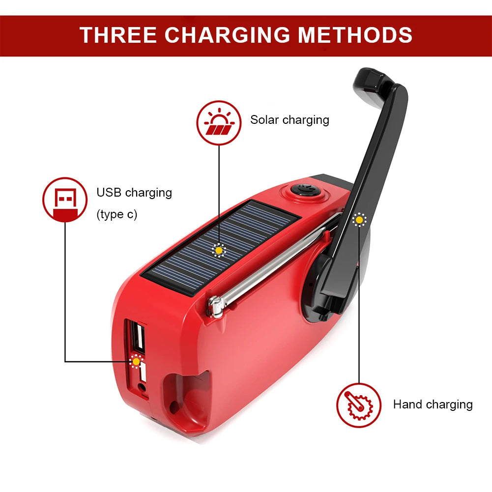 Portable Emergency Crank Radio AM FM WB Weather Solar