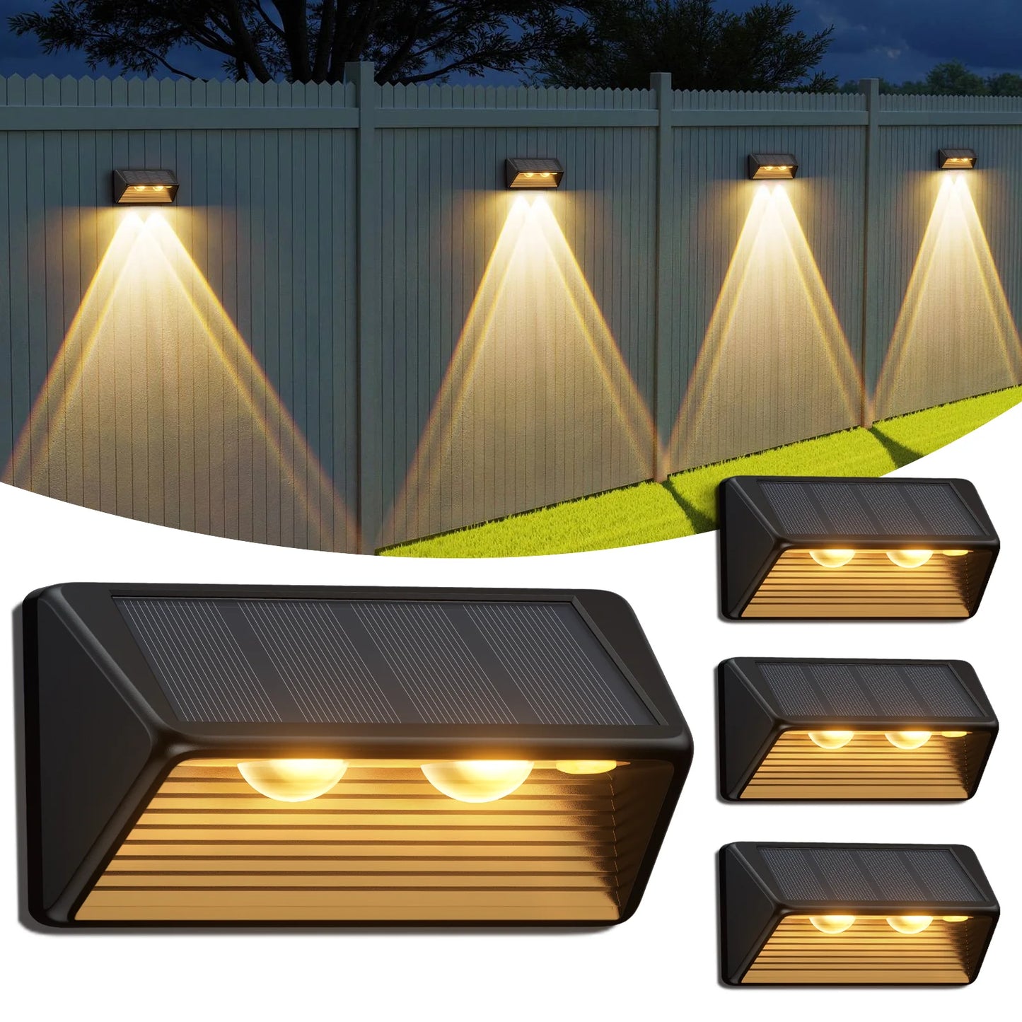 KPSTEK Outdoor Solar Fence And Step Lights Warm White LED