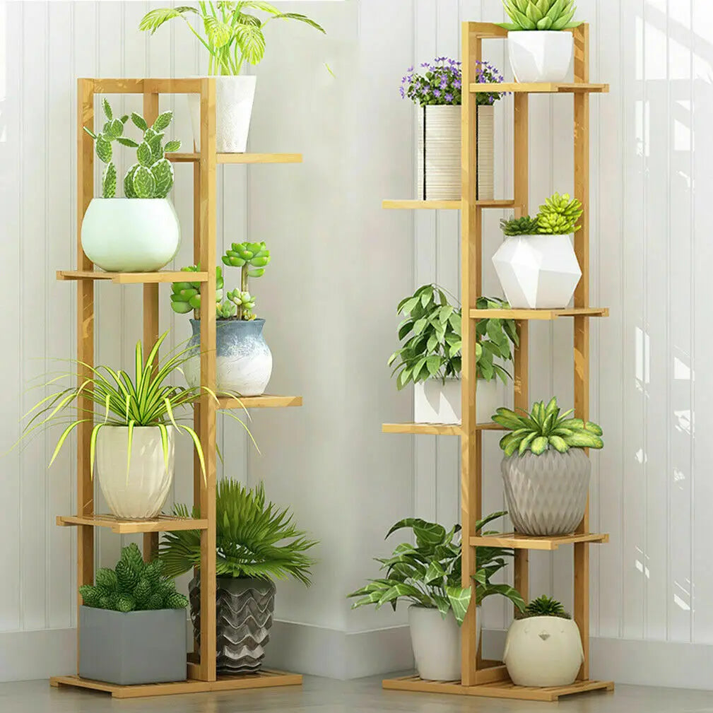 Bamboo 5 Tier Plant Stand Rack Indoor Outdoor