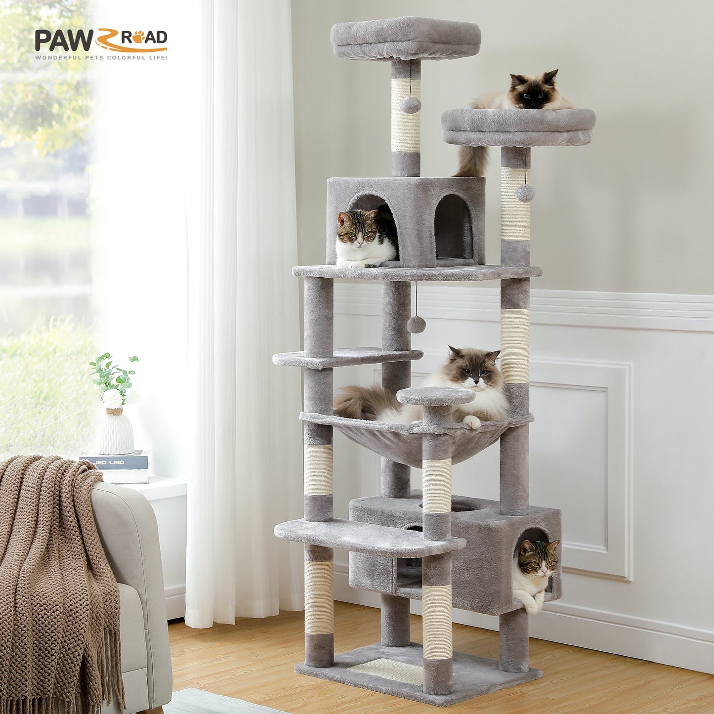 PAWZ Road Five Level Cat Tree Tower With Plush Condo Scratching Posts Boards