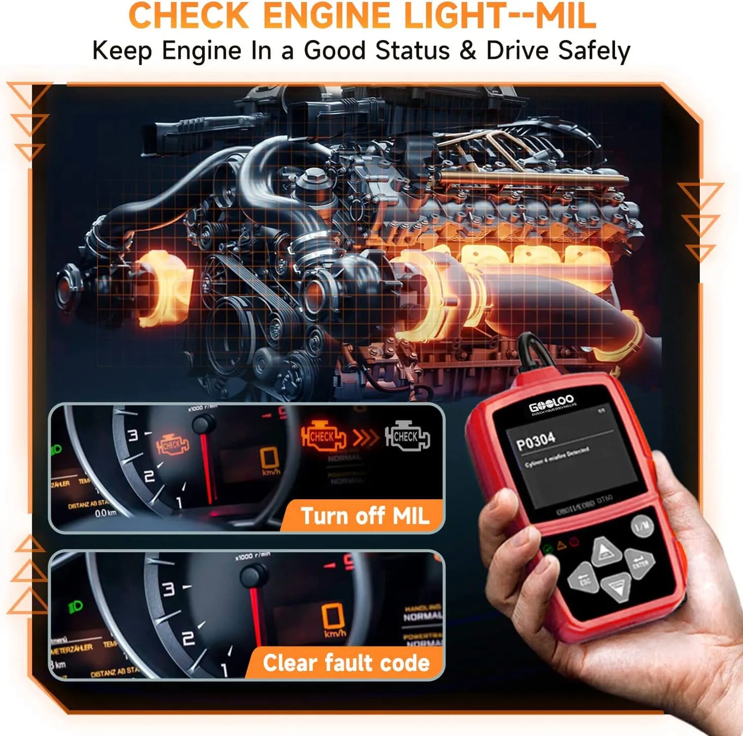 GOOLOO DT60 Car Diagnostic Tool OBD2 Scanner ENGINE System Code Reader Car OBD Code Reader Engine Fault Diagnostic Tool