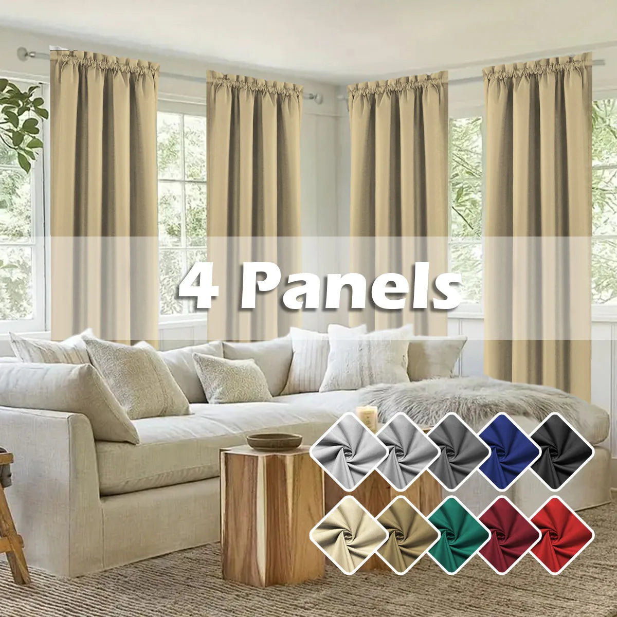 Light Filtering Curtains 4-Piece Rod Pocket Polyester For Living Room And Bedroom