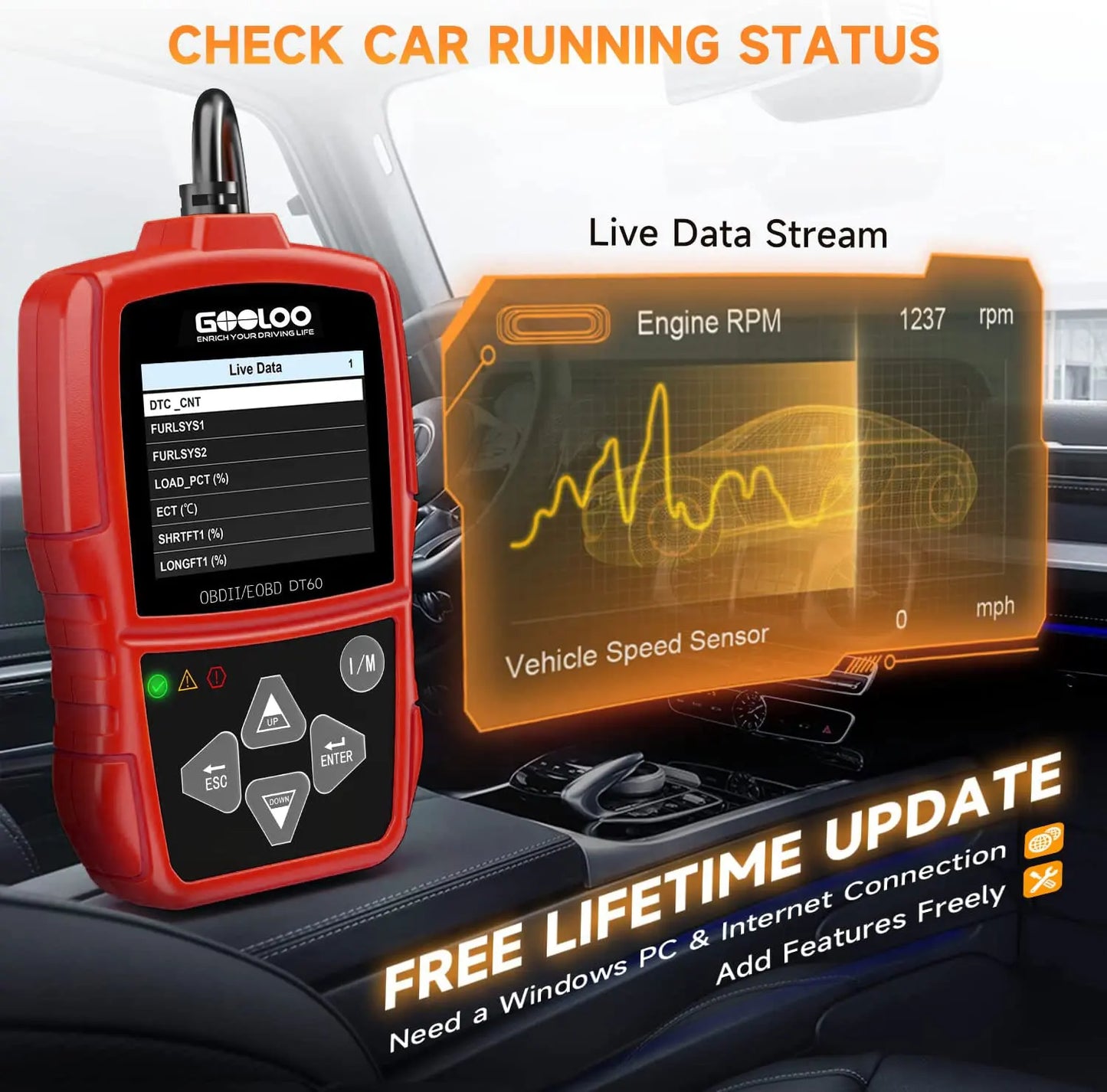 GOOLOO DT60 Car Diagnostic Tool OBD2 Scanner ENGINE System Code Reader Car OBD Code Reader Engine Fault Diagnostic Tool