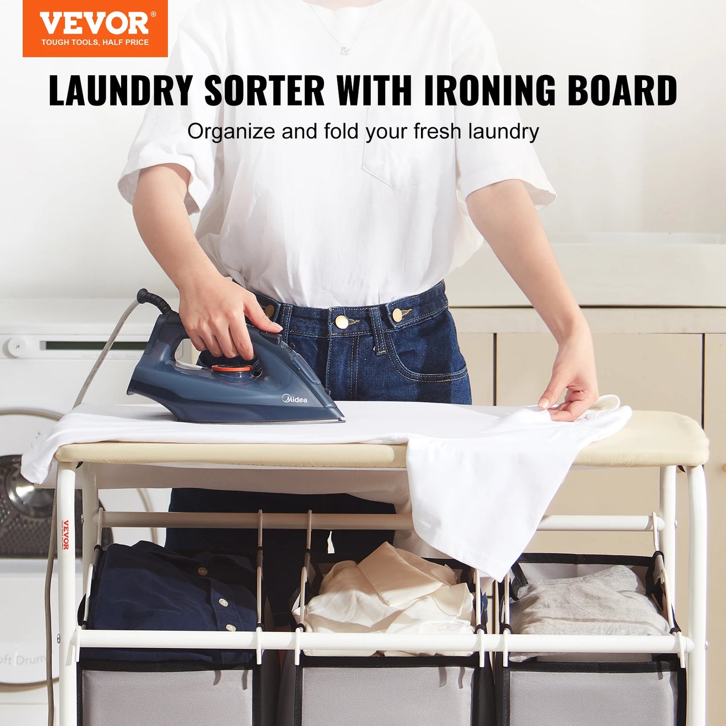 EZHomeEssentials 3Section Laundry Sorter Ironing Board Cart