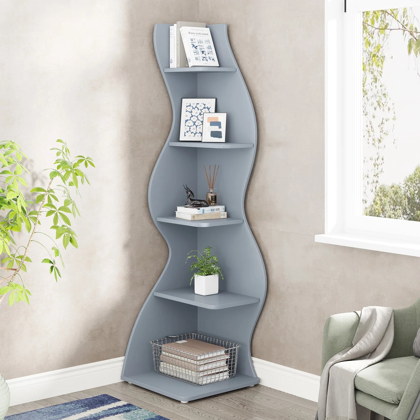 5-Tier Corner Shelf Wall Bookshelf Plant Stand