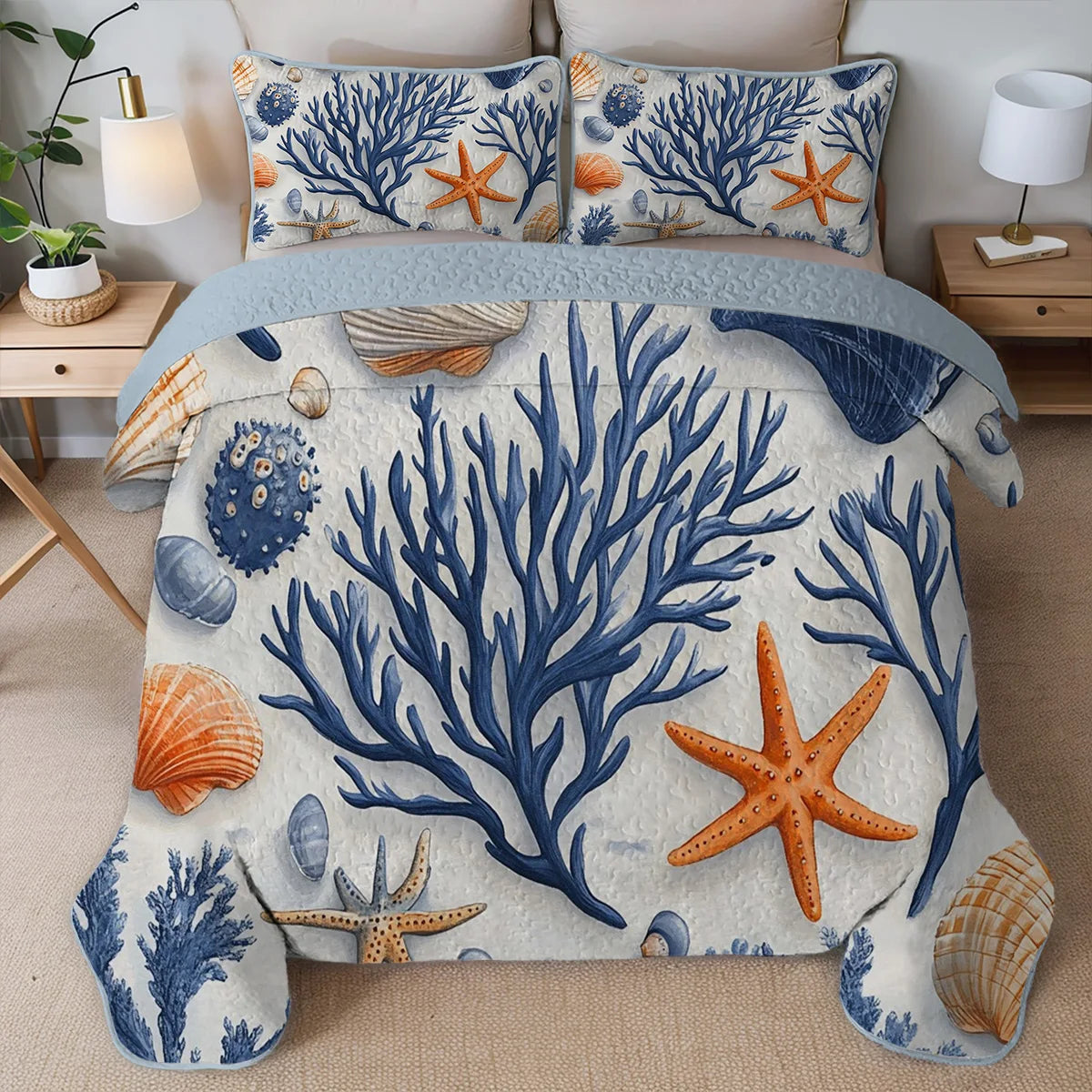 Craft Of Weaving Tatting Coral Shell Printed Quilt Set