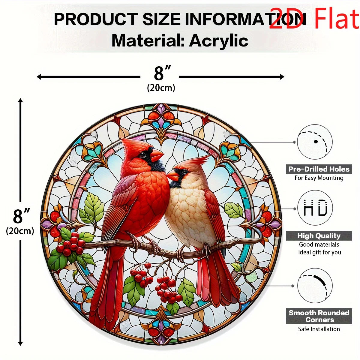 Hign-concerned 2D Cardinal Suncatcher Acrylic Wreath