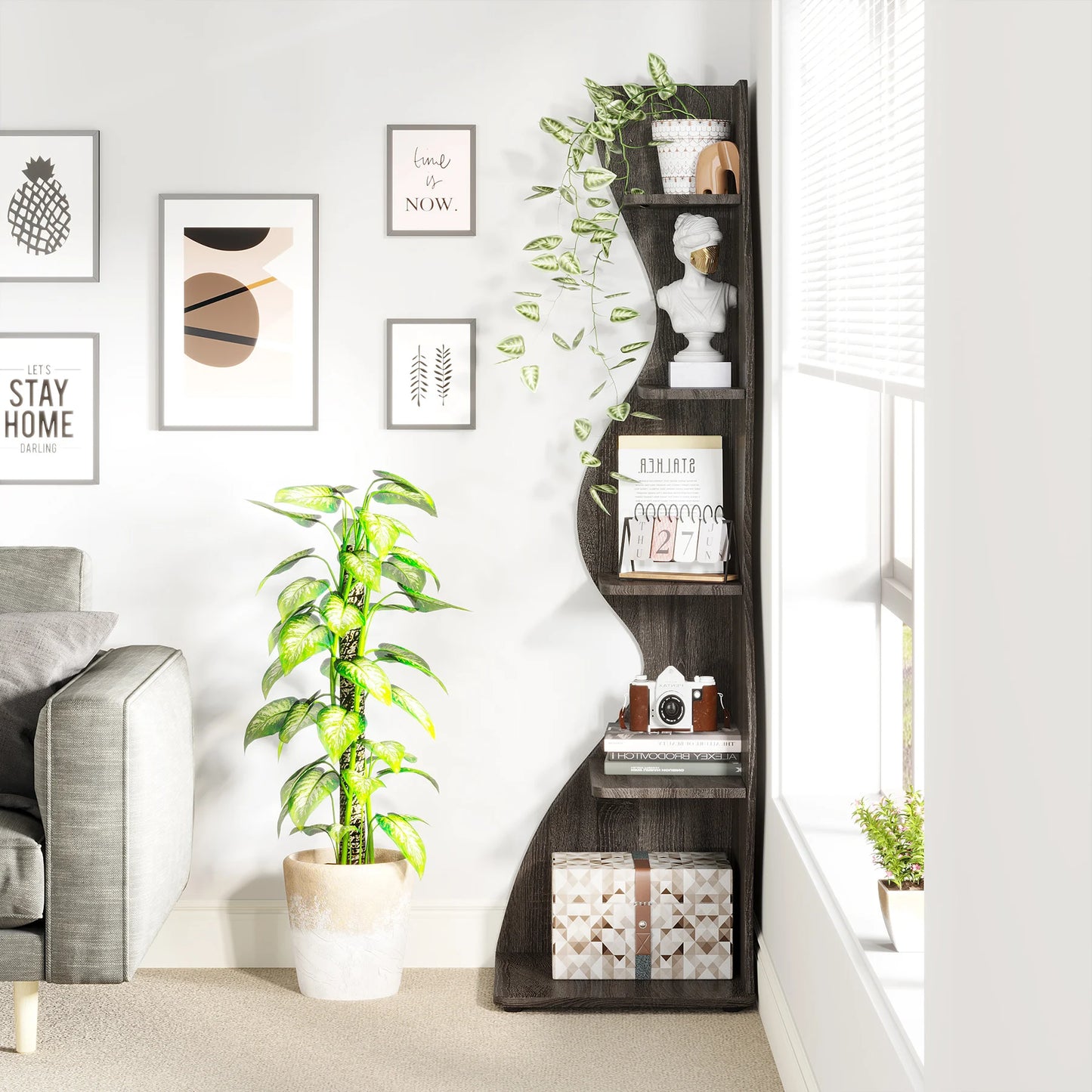 5-Tier Corner Shelf Wall Bookshelf Plant Stand