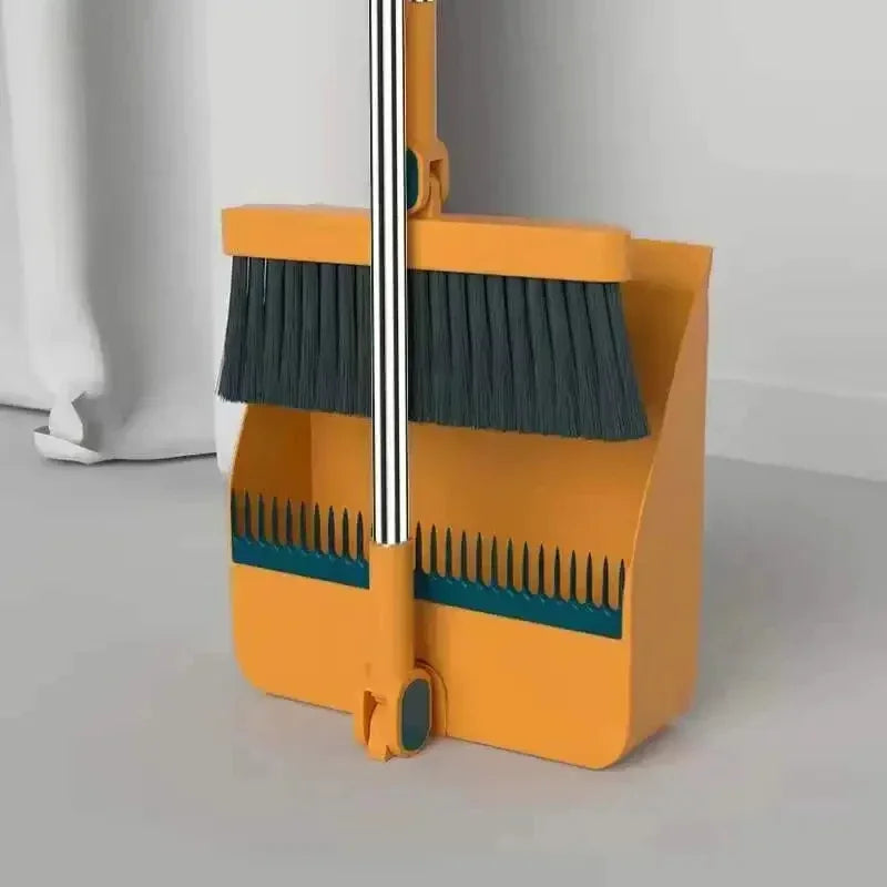 AEHOMEB Folding Dustpan Broom Set Swivel Handle Clip Teeth
