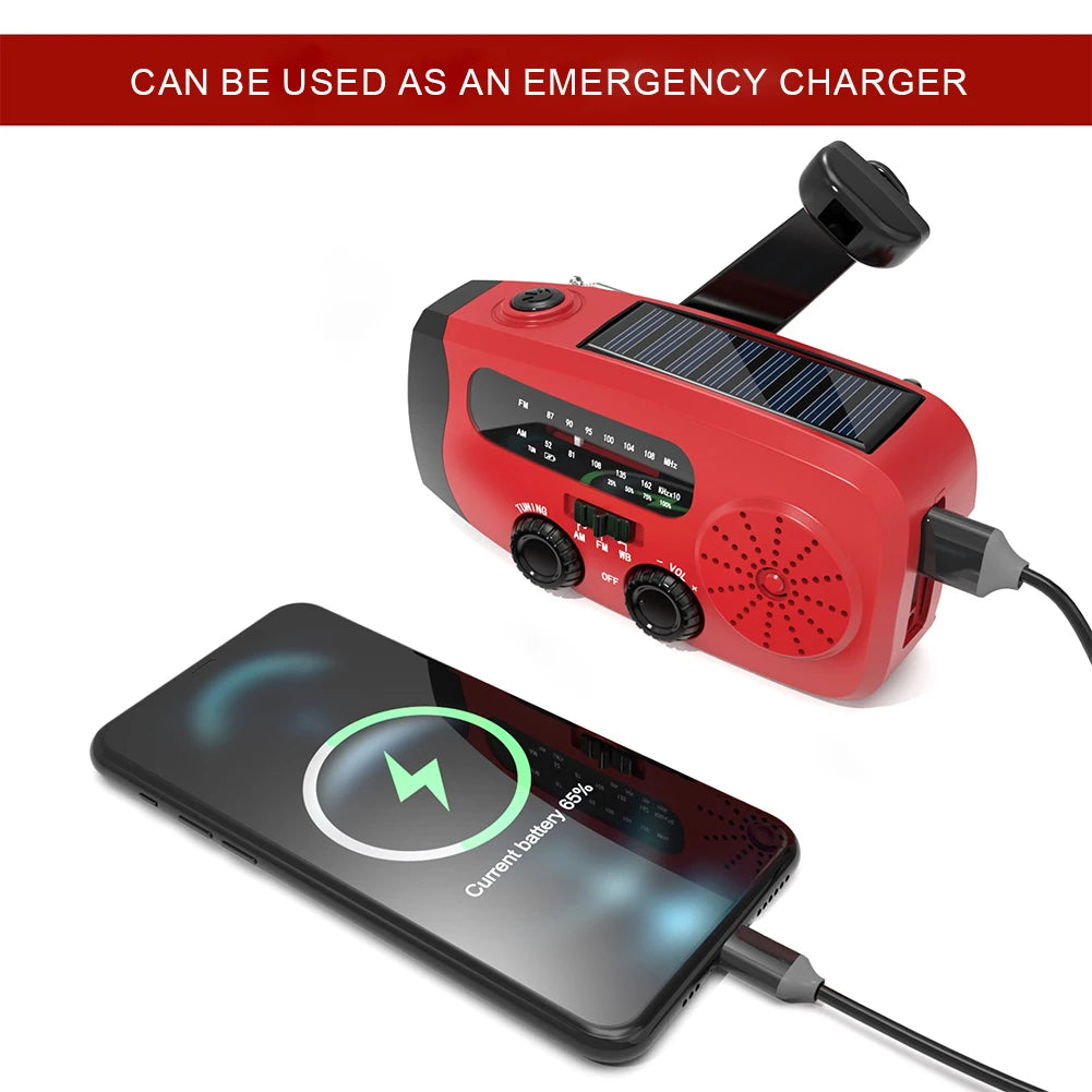 Portable Emergency Crank Radio AM FM WB Weather Solar