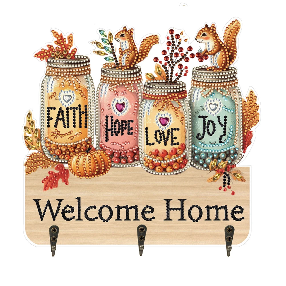 Form Wooden Kitten Diamond Art Hanging Hooks 3 Hook Rail