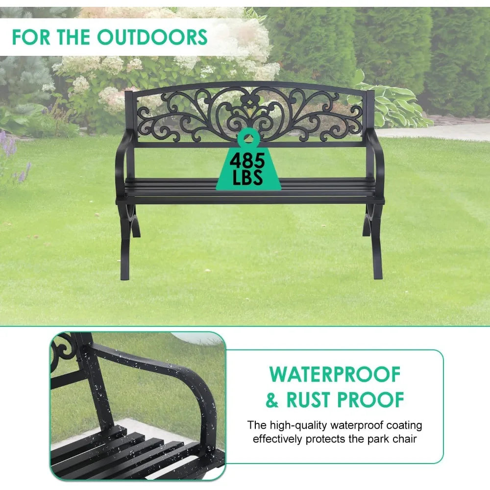 General Outdoor Bench Floral Backrest Arch Legs Armrests