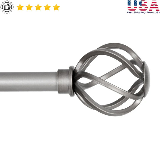 XMSJ Adjustable Steel Curtain Rod Pewter Finish With Finials