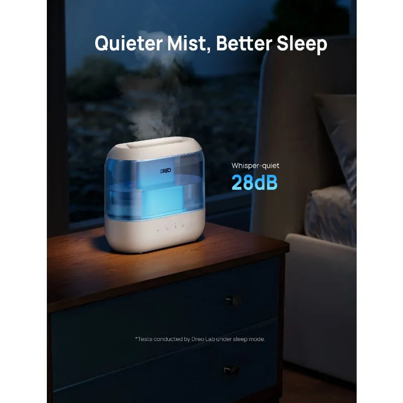 Dreo Humidifier for Bedroom, 4L Cool Mist Top-Fill Ultrasonic Humidifiers, Essential Oil Diffuser and Nightlight, 32H Runtime,