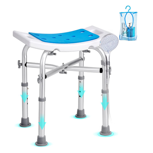 SucceBuy Shower Chair Adjustable Height Shower Stool with Built-in Handles Shower Seat for Inside Shower or Tub 158.8kg Capacity