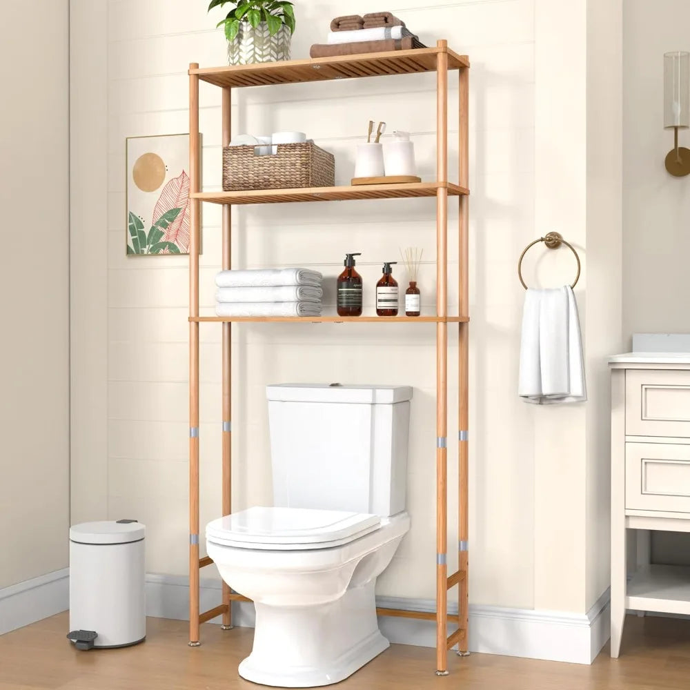 Hign-concerned Over The Toilet 3 Tier Bamboo Organizer