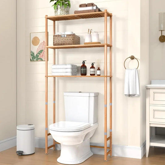 Hign-concerned Over The Toilet 3 Tier Bamboo Organizer