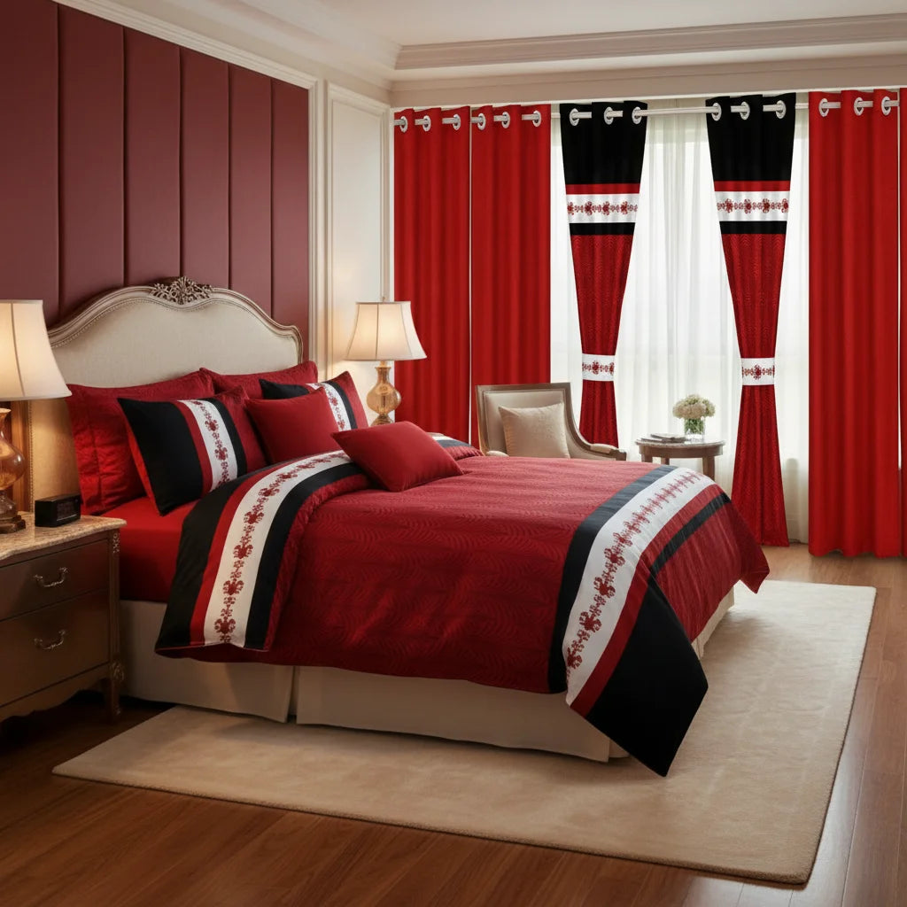 Bedspread Set With Curtains 9 Piece Machine Washable