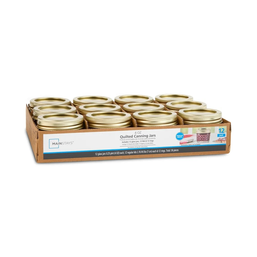 EZHomeEssentials Quilted Glass Canning Jars Airtight Lids