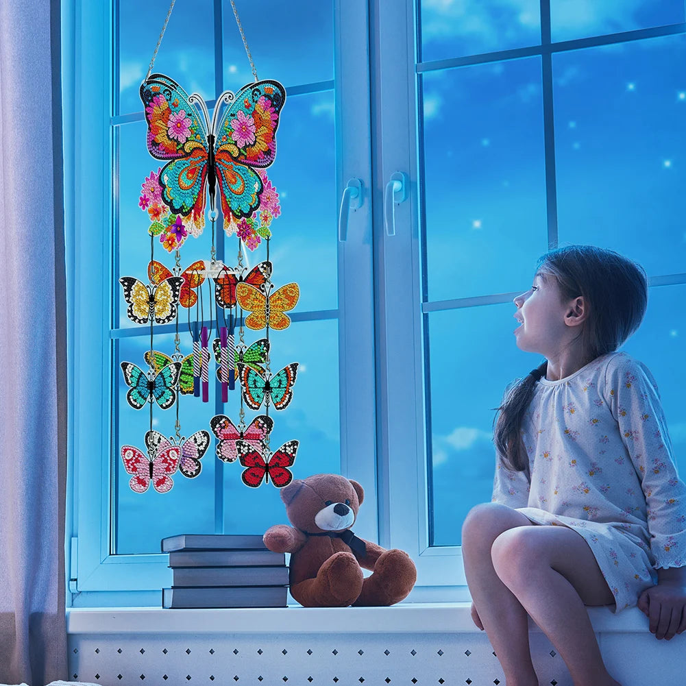 Form Diamond Painting Flower Butterflies Wind Chimes