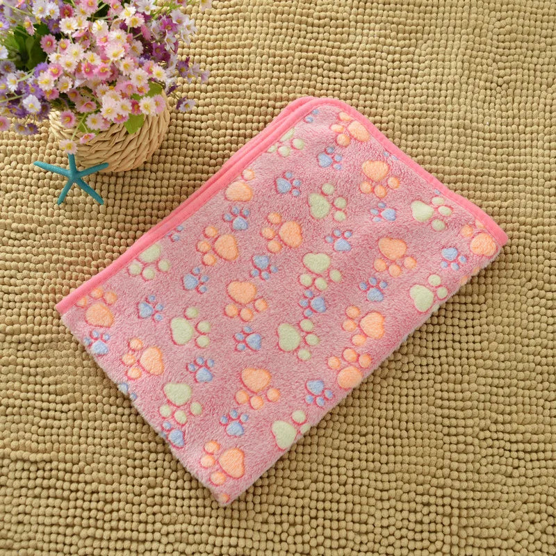 Soft Flannel Fleece Pet Blanket For Dogs And Cats Paw Print
