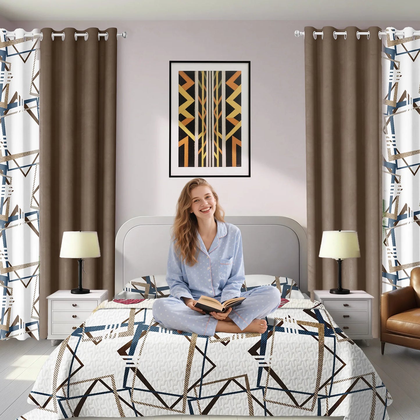 Bedspread Set With Curtains 9 Piece Machine Washable