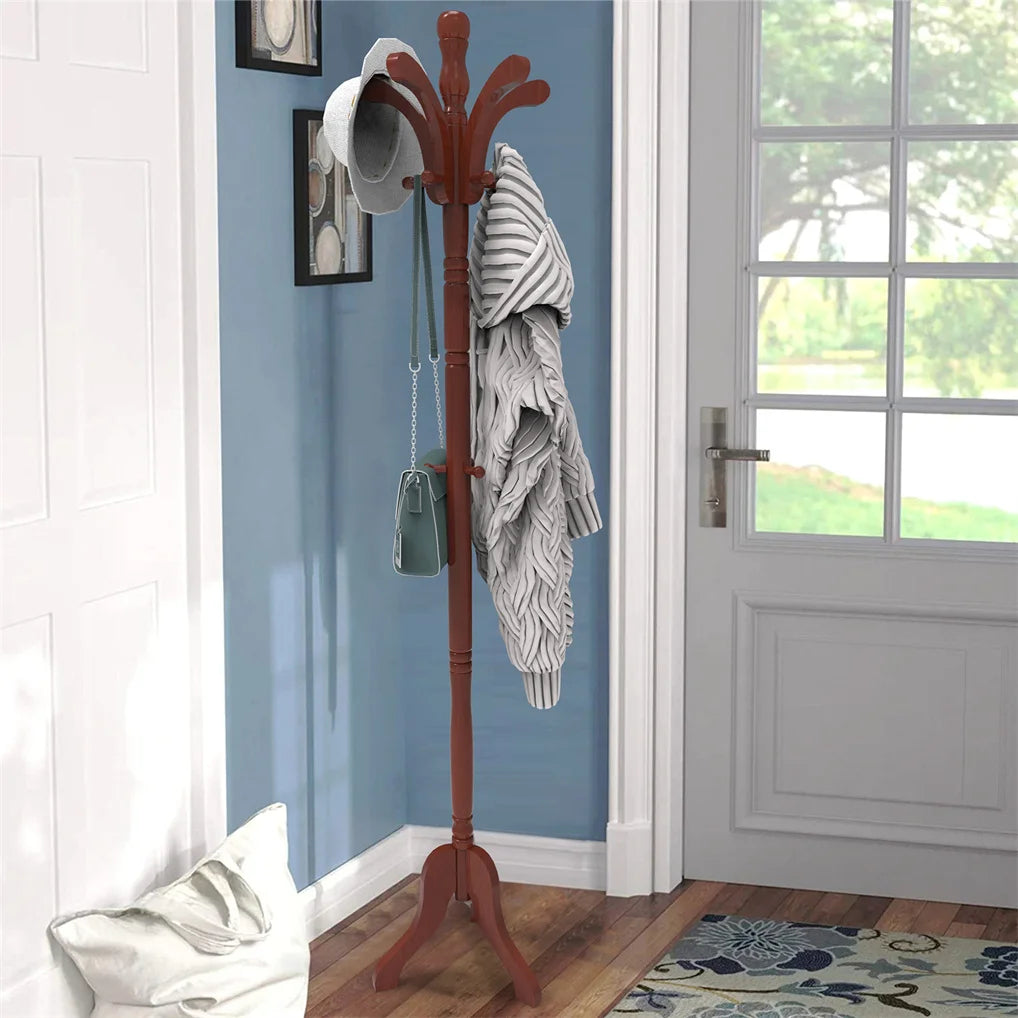 Solid Birch Coat Rack With Tripod Base Floor