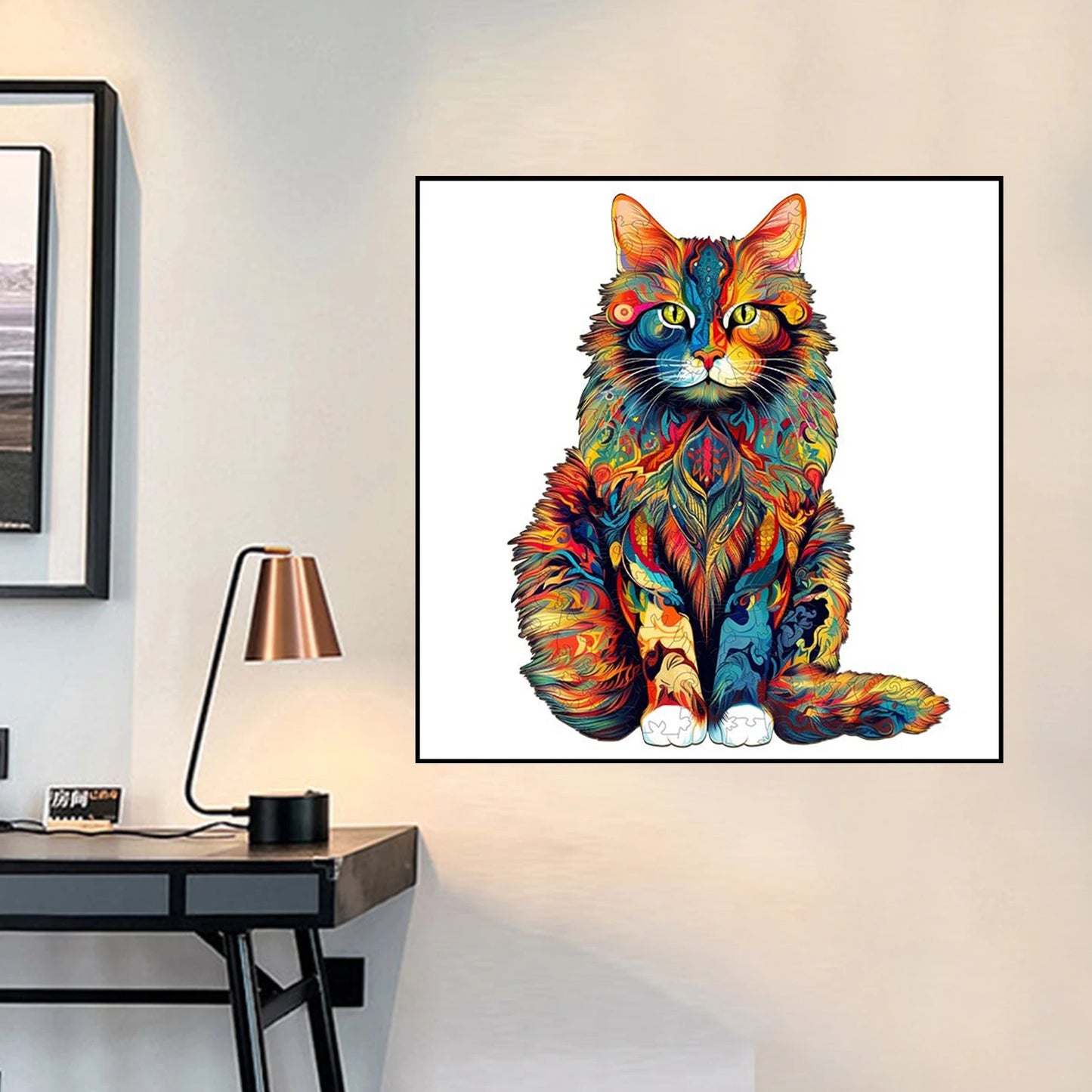 Cat Pattern Wooden Puzzle Three Dimensional Animal Shape Educational Toy
