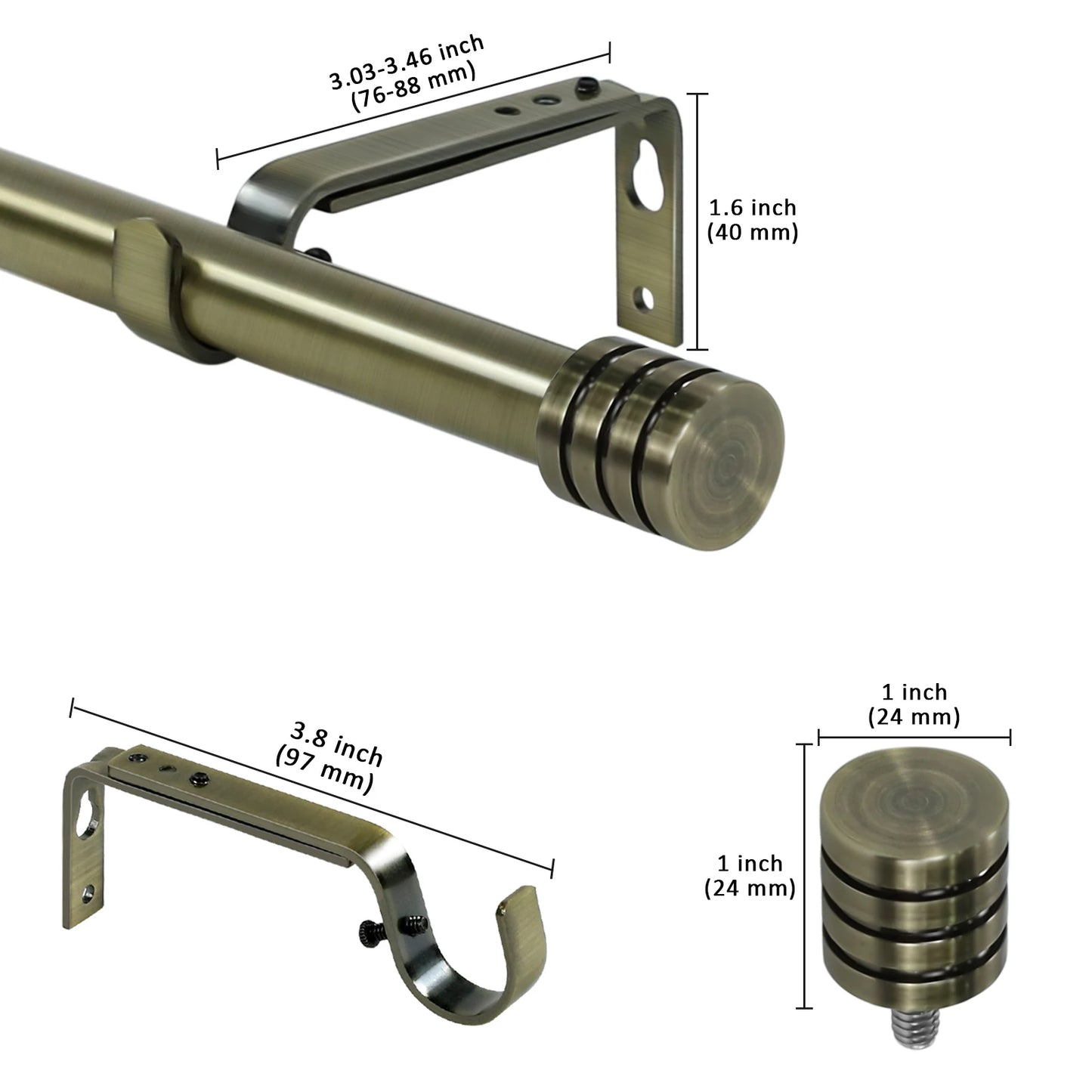 Heavy Duty Adjustable Curtain Rod Set End Caps