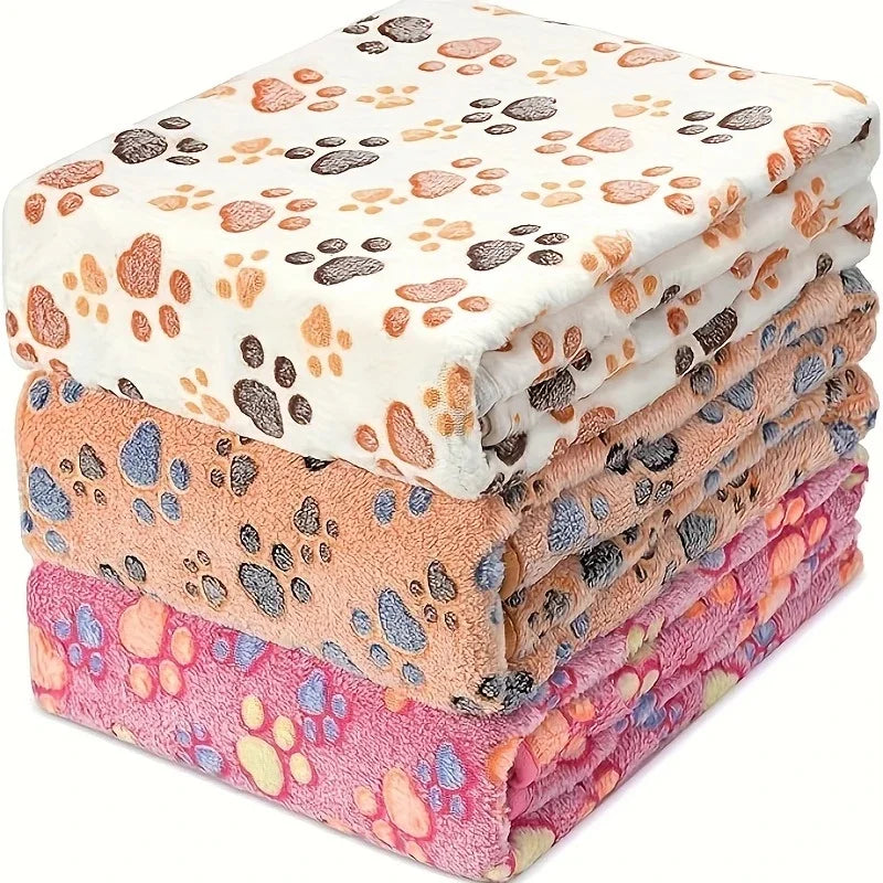 Soft Flannel Fleece Pet Blanket For Dogs And Cats Paw Print
