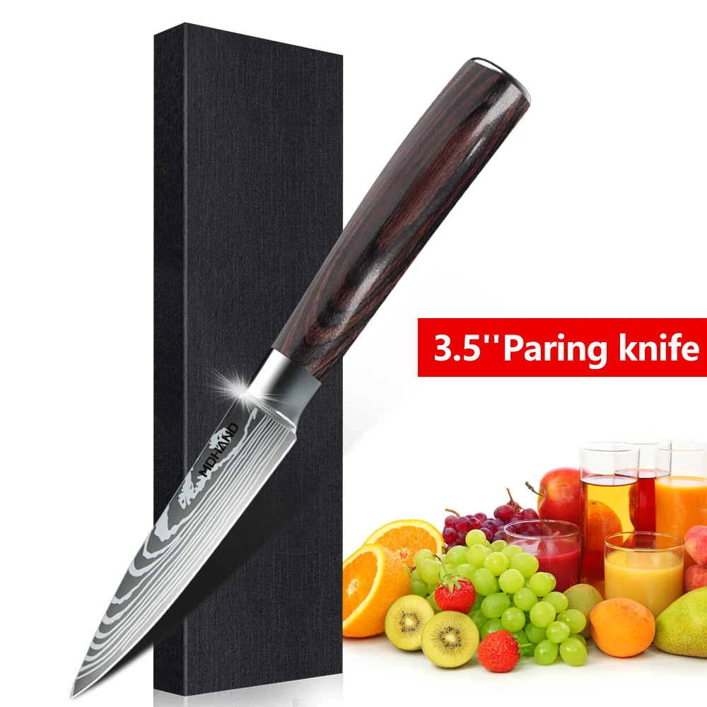 Damascus Pattern Chef Knives Set Stainless Steel Handles